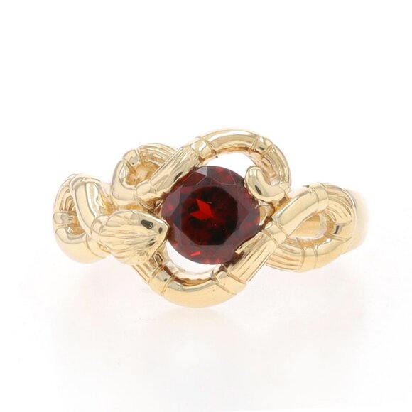 Yellow Gold Garnet Vintage Coiled Snake Solitaire Ring 14k Rnd1.60ct EternalLove